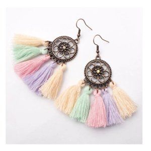 Pastel tassel dangle boho hoop dangle earrings